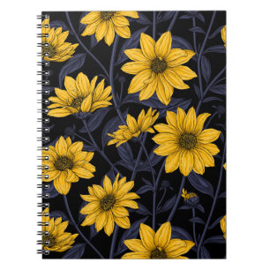 Sunroot, wilde Sonnenblumen in Gelb und Blau Notizblock