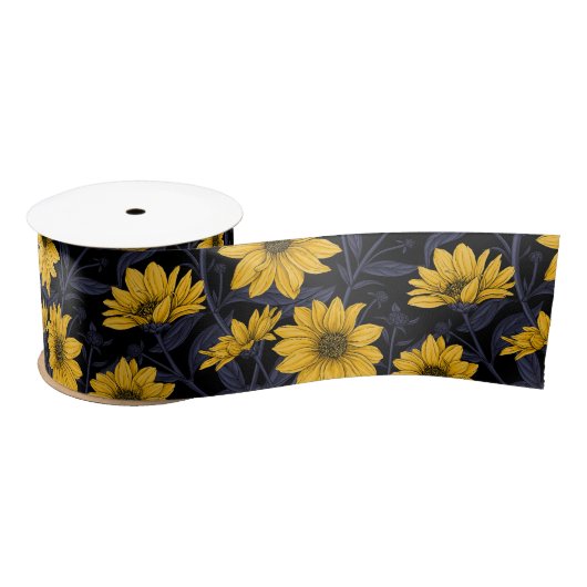 Sunroot, wilde Sonnenblumen in Gelb und Blau Satinband (Spule)