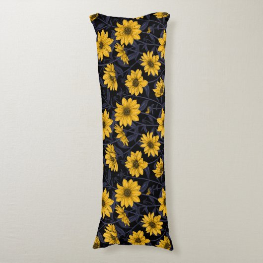 Sunroot, wilde Sonnenblumen in Gelb und Blau Seitenschläferkissen (Vorderseite Vertikal)