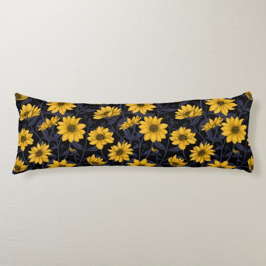 Sunroot, wilde Sonnenblumen in Gelb und Blau Seitenschläferkissen (Vorderseite)