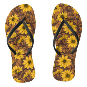Sunroot, wilde Sonnenblumen in Gelb und Braun Badesandalen