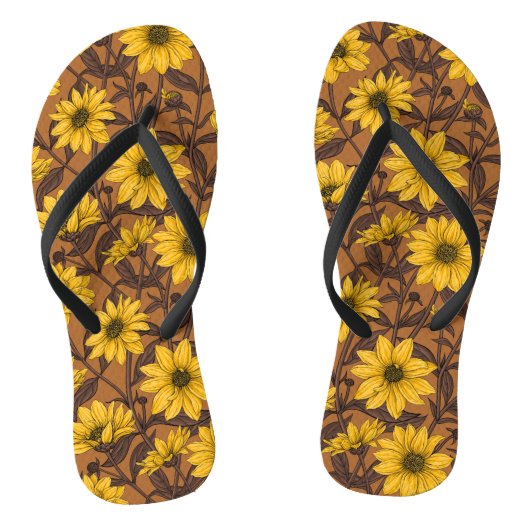 Sunroot, wilde Sonnenblumen in Gelb und Braun Badesandalen (Fußbett)