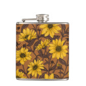 Sunroot, wilde Sonnenblumen in Gelb und Braun Flachmann (Vorderseite)