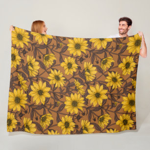 Sunroot, wilde Sonnenblumen in Gelb und Braun Fleecedecke