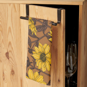 Sunroot, wilde Sonnenblumen in Gelb und Braun Geschirrtuch