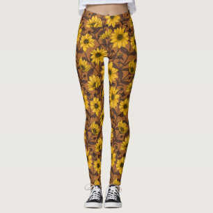 Sunroot, wilde Sonnenblumen in Gelb und Braun Leggings
