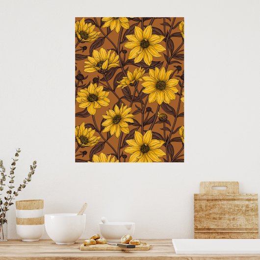 Sunroot, wilde Sonnenblumen in Gelb und Braun Poster (Küche)