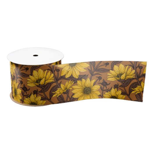 Sunroot, wilde Sonnenblumen in Gelb und Braun Satinband (Spule)