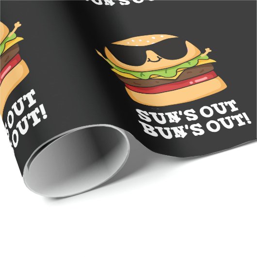 Sun's Out Bun's Out Funny Burger Pun Dark BG Geschenkpapier (Rolleneckpunkt)