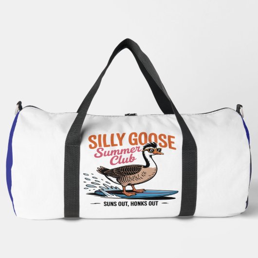 "Suns Out, Honks Out" - Verrückte Gans Surft Duffle Bag (Vorderseite)