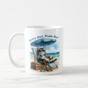 Suns Out Paws Out Cat Beach Chair Blue Umbrella Kaffeetasse