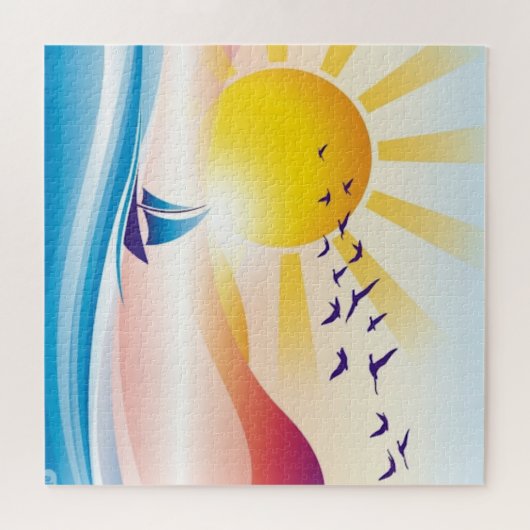 Sun's song over gentle waves puzzle (Horizontal)