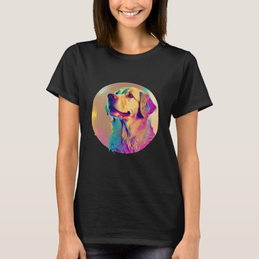 Sunset 80s Retrowave Golden Retriever with Aesthet T-Shirt (Vorderseite)