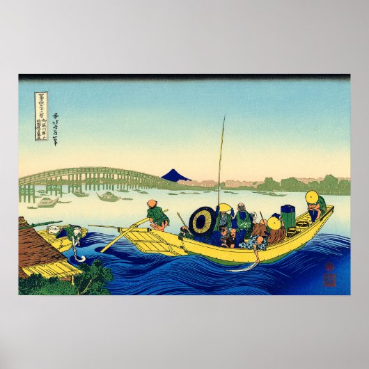 Sunset Across Ryōgoku Brücke Katsushika Hokusai Poster (Vorne)