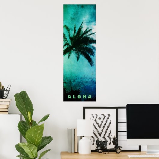 Sunset Aloha Hawaii Palm Trees Tropics Travel Poster (Heimbüro)