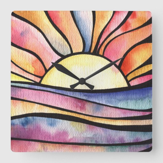 SUNSET AM MEERESWatercolor Square Uhr (Vorderseite)