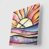 SUNSET AM MEERESWatercolor Square Uhr (Winkel)