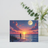 Sunset and moon rising postkarte (Stehend Vorderseite)