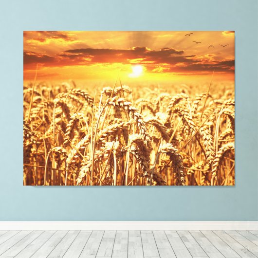 Sunset and Wheat Field Leinwanddruck (Insitu (Holzboden))