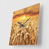 Sunset and Wheat Field Quadratische Wanduhr (Winkel)