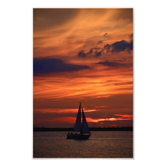 Sunset Artwork over Sailboat Fotodruck (Vorne)