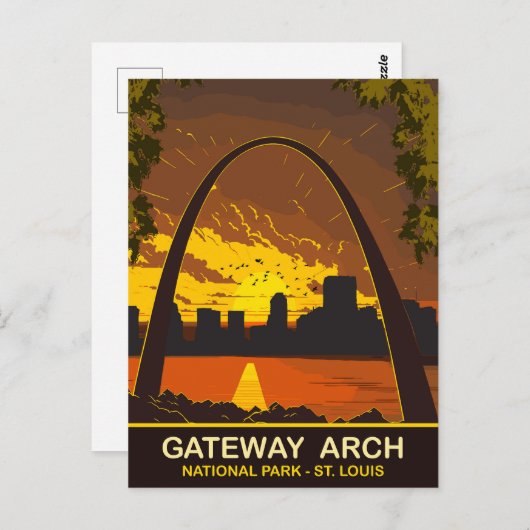Sunset at Gateway Arch, St Louis, Travel Postkarte (Vorne/Hinten)