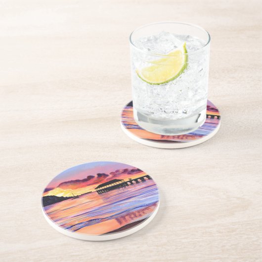 Sunset at Hanalei Pier Getränkeuntersetzer (Seite)