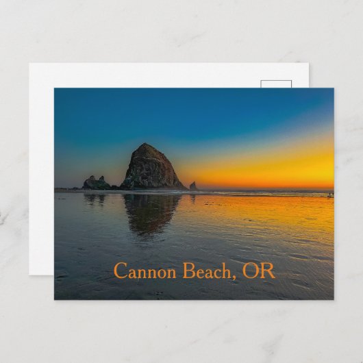Sunset at Haystack Rock on Cannon Beach, Oregon Postkarte (Vorne/Hinten)