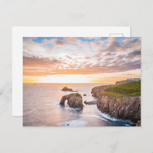 Sunset at Lands End in Cornwall England Postkarte (Vorne/Hinten)