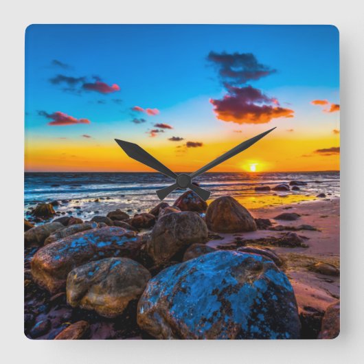 Sunset At Sea Quadratische Wanduhr (Vorderseite)