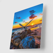 Sunset At Sea Quadratische Wanduhr (Winkel)
