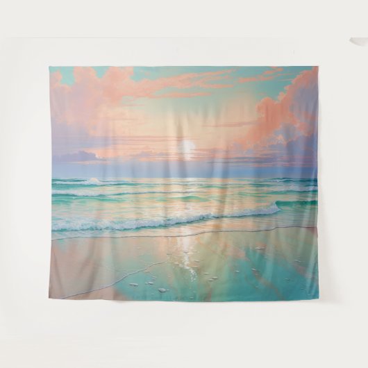 Sunset at the tranquil beach landscape wandteppich (Vorderseite (Horizontal))