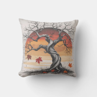 Sunset Autumn Tree Throw Pillow Kissen