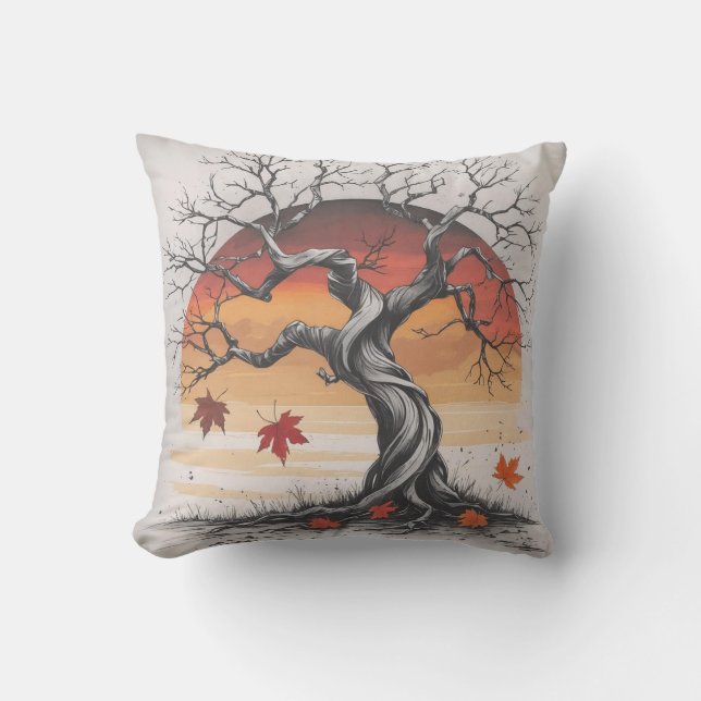 Sunset Autumn Tree Throw Pillow Kissen (Vorderseite)