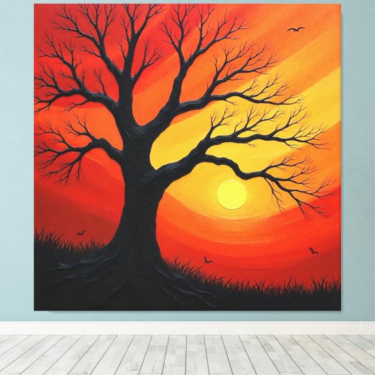 Sunset Bare Tree Leinwanddruck (Insitu (Holzboden))