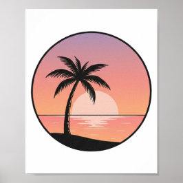 Sunset Beach Badge – Minimalist Hand-Drawn  Poster