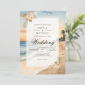 Sunset Beach Bloom Romance Hochzeit Einladung (Stehend Vorderseite)