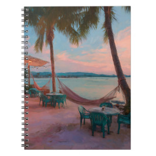 Sunset Beach Café Hammock Vibes Art Notebook Notizblock
