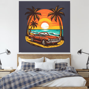 Sunset Beach Drive: Retro Sommerausflug Leinwanddruck
