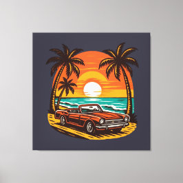Sunset Beach Drive: Retro Summer Escape Leinwanddruck