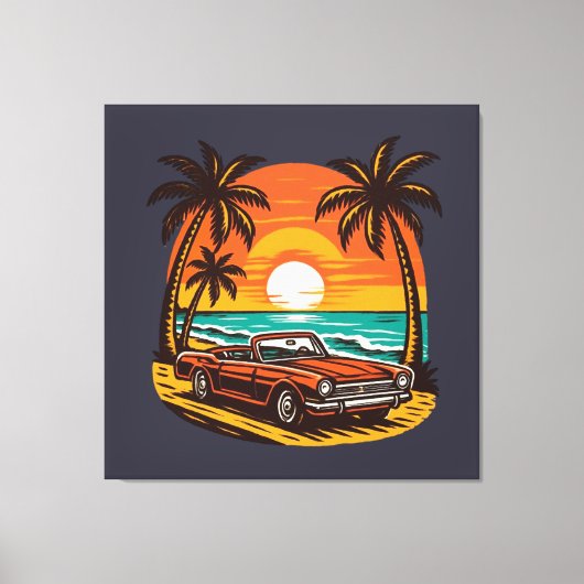 Sunset Beach Drive: Retro Summer Escape Leinwanddruck (Vorderseite)