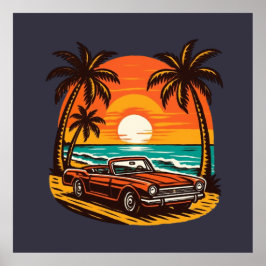 Sunset Beach Drive: Retro Summer Escape Poster
