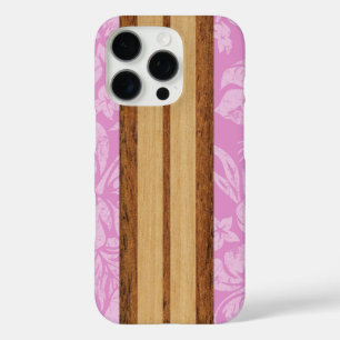 Sunset Beach Faux-Holz-Surfboard Hawaiian Pink Cas iPhone 16 Pro Hülle