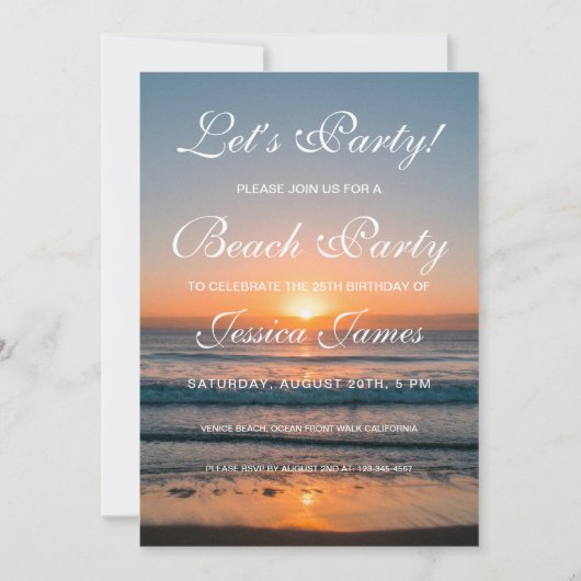 Sunset Beach Geburtstagsparty Einladung (Vorderseite)