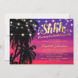 Sunset Beach Glam Überraschung Geburtstagsparty Einladung