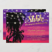 Sunset Beach Glam Überraschung Geburtstagsparty Einladung (Vorne/Hinten)