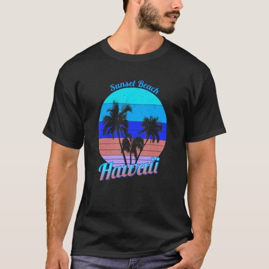 Sunset Beach Hawaii Retro Tropical Palm Trees Vaca T-Shirt (Vorderseite)