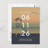 Sunset Beach Hochzeit Save the Date Postkarte (Vorne/Hinten)