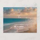 Sunset Beach Hochzeit Save the Date Postkarte (Vorderseite)