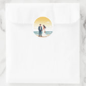 Sunset Beach Hochzeitsticker Runder Aufkleber (Tasche)